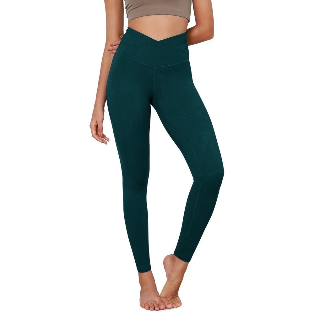 Ododos Women Teal Crossover V Waist Swirl Pattern Yoga Leggings Nwt Size Xl